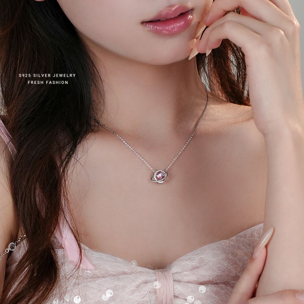 星球灵动项链女s925纯银简约轻奢百搭跳动的心爱心锆石锁骨链饰品
