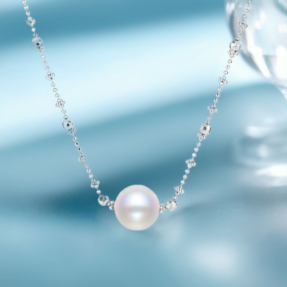 S925纯银施家贝珠项链女轻奢高级感仙女锁骨链小众设计感爆闪项饰