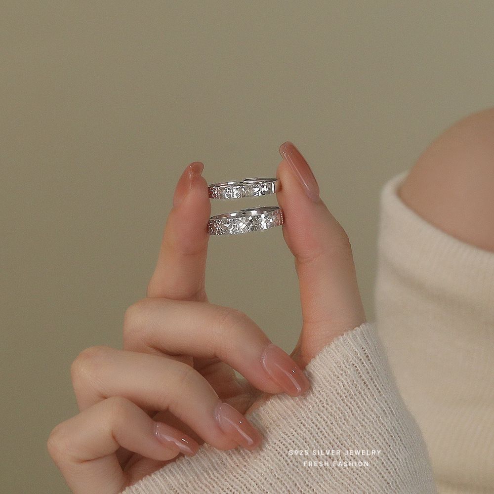 抖音同款碎冰冰情侣戒指极简百搭指环时尚s925纯银对戒情人节礼物
