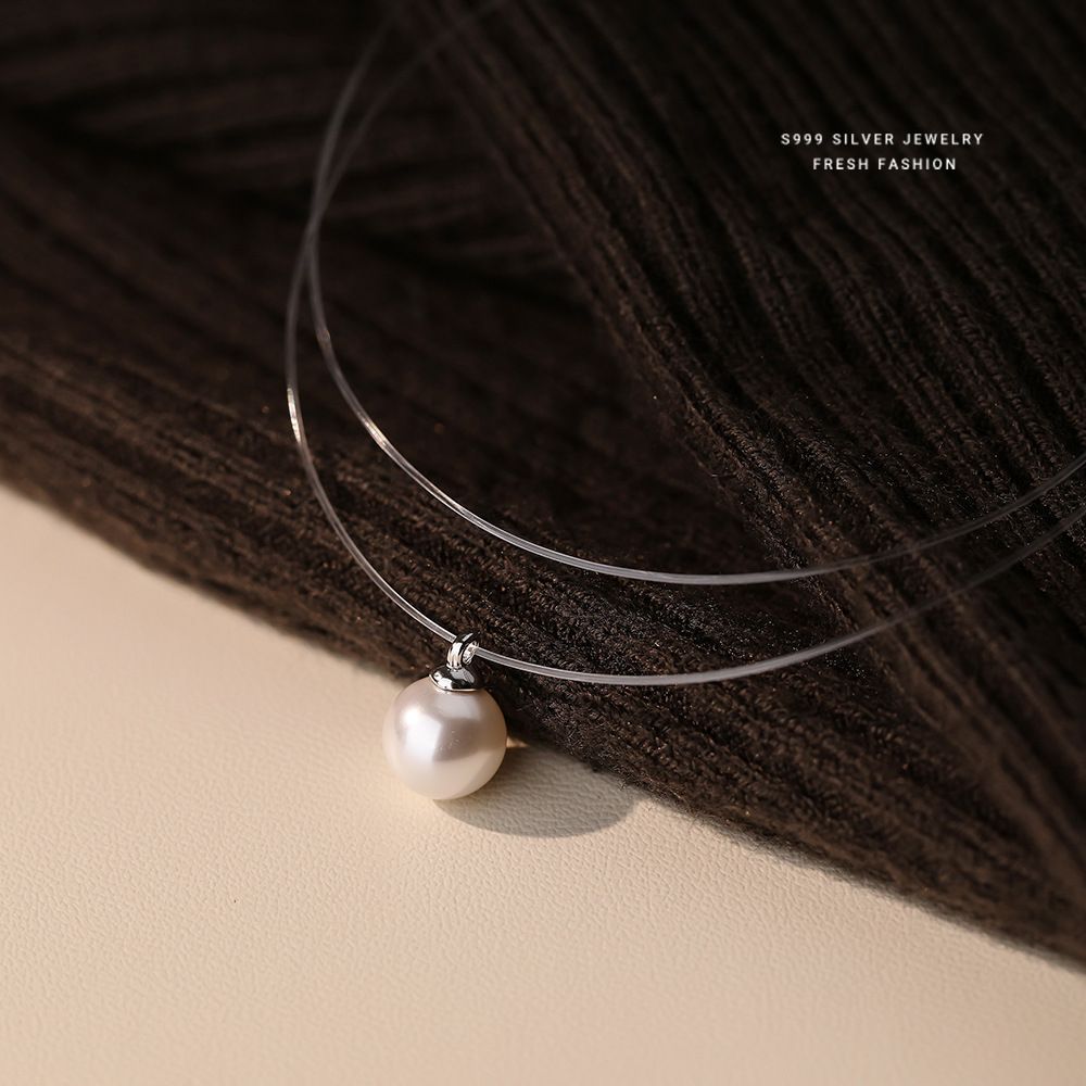 S999纯银人鱼之泪珍珠项链女轻奢简约小众设计吊坠高级感锁骨链