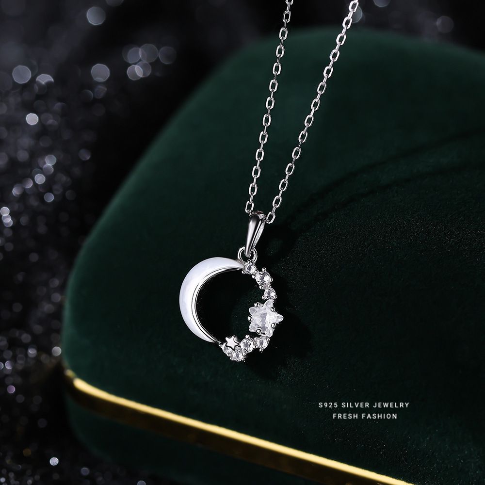 众星捧月S925银星月项链女生情人节礼物小众百搭锁骨链轻奢高级感
