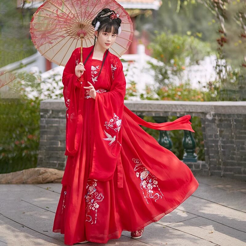 【出租】宋制原创汉服女重工绣花齐腰红色大袖衫对襟襦裙古装租赁