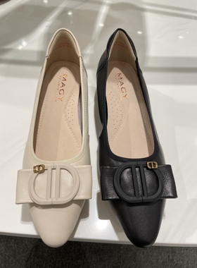 晓兰台湾代购MAGY雾感饰扣软牛皮松紧带尖头低跟女鞋台湾顺丰直邮