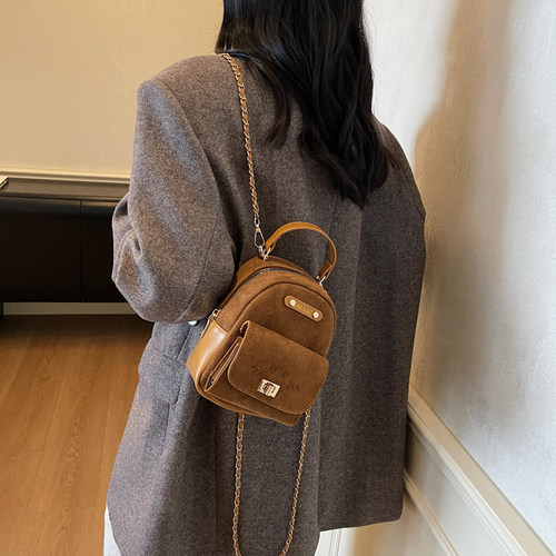 韩系洋气少女感豹纹链条双肩包