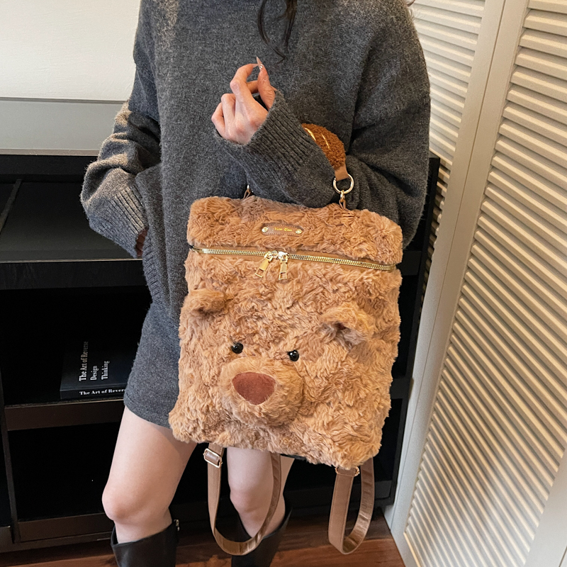 可爱熊头双肩包女2025秋冬新款