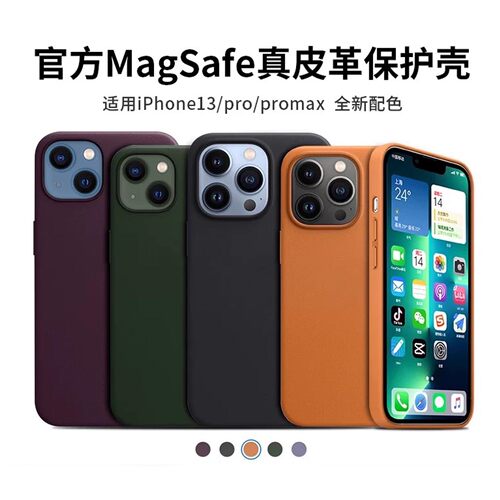 适用苹果13真皮磁吸动画防摔壳