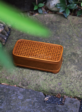 竹编茶具收纳盒复古茶盘家用客厅摆件简约功夫茶具茶台托盘