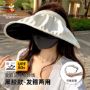 防晒防紫外2025新款 稻草人帽子女夏季 遮阳空顶黑胶海边贝壳太阳帽