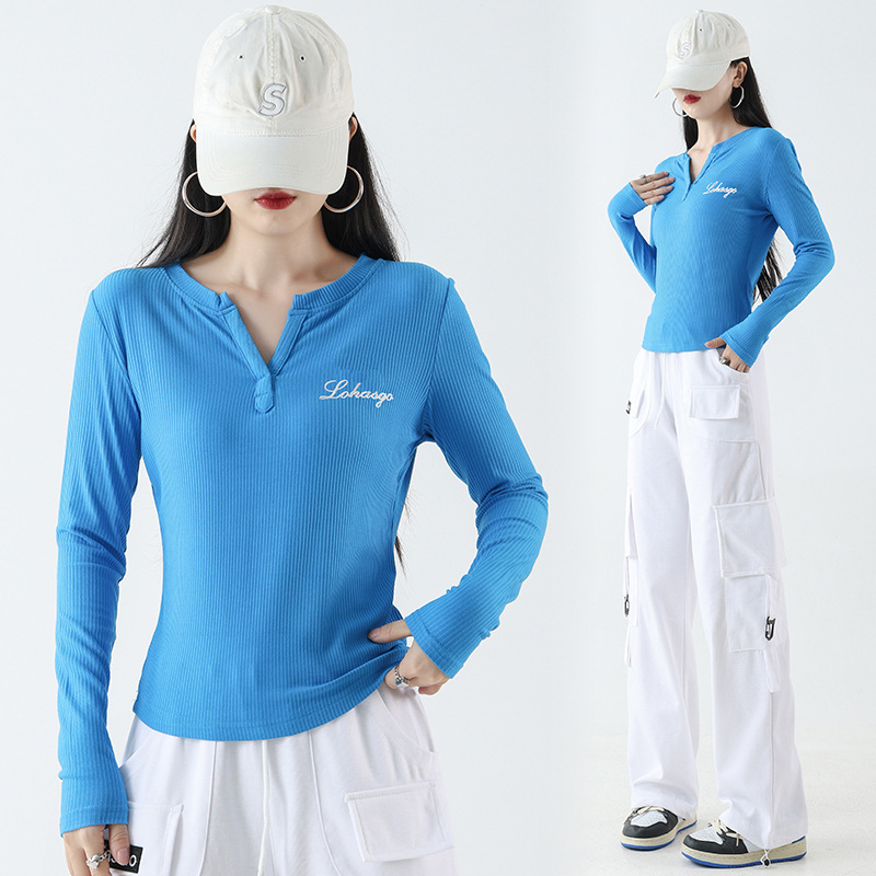 运动户外舞蹈服小V领T恤上装