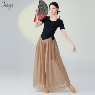 现代舞演出服套装 夏飘逸阔腿裤 国风古典舞练功服女短袖 2025新中式