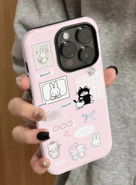 适用苹果15promax手机壳新款iPhone16pro简约iP14/13女16e小猫小兔12可爱7卡通xsmax防摔11保护套8plus菲林xr