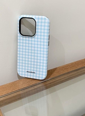 Yup壳蓝色网格适用华为nova11手机壳9se菲林8pro女p70女3二合一mate2iPhone16/15荣耀vivo红米oppo防摔保护套