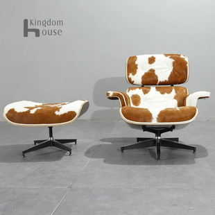 Charles Eames cowhide chair with ottoman北欧伊姆斯毛皮躺椅