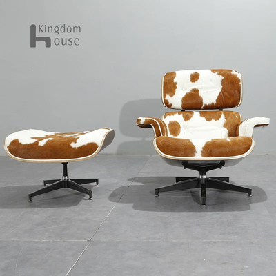 Charles Eames cowhide chair with ottoman北欧伊姆斯毛皮躺椅