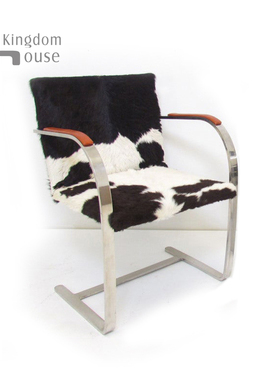 Flat Brno chair cowhide设计师餐椅意式不锈钢中古真皮椅包豪斯