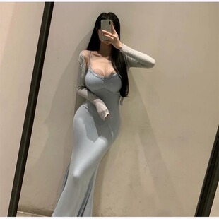 韩国东大门新品 紧身性感女人味鱼尾吊带包臀长款连衣裙优雅