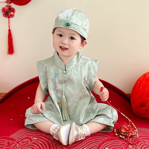 婴儿唐装汉服夏季男女宝宝周岁礼服国风中式抓周冠服百天生日宴夏