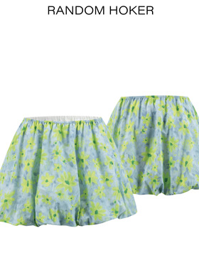 RANDOM HOKER松紧无腰头显瘦褶皱花苞蓬蓬裙*防走光裙裤
