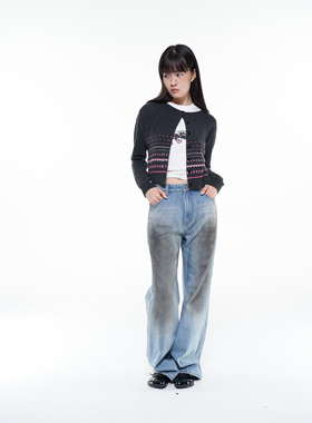 RANDOMHOKER 原创拼色条纹休闲秋冬新款纽扣开衫针织百搭上衣女