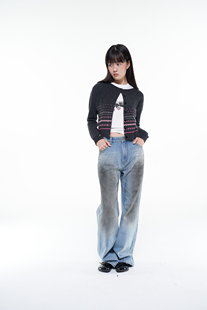 RANDOMHOKER 原创拼色条纹休闲秋冬新款纽扣开衫针织百搭上衣女