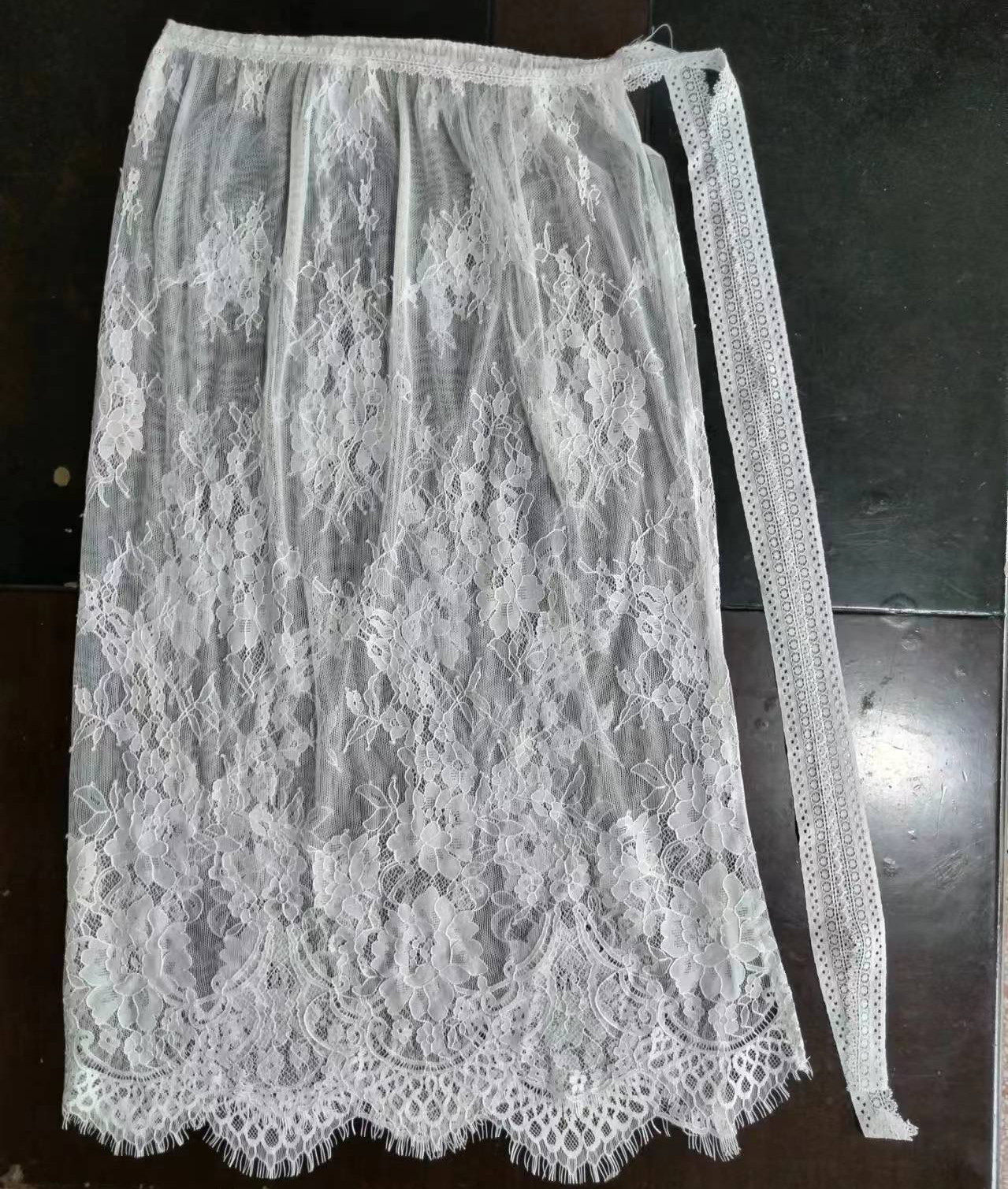 diy材料 韩国蕾丝花边屁帘裙女叠穿绑带半身裙百搭罩裙材料9.9元
