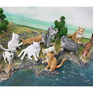 饰摆件 跨境仿真宠物猫咪模型阴阳猫短毛猫田园猫波斯猫点赞猫装