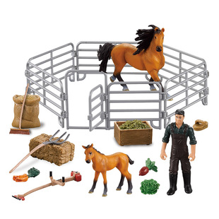 新款仿真趣味马场模型创意桌面沙盘马厩工人马围栏套装益智摆件