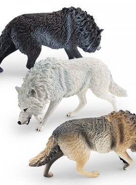 跨境儿童静态仿真野生动物北美狼模型黑狼白狼桌面装饰摆件玩具