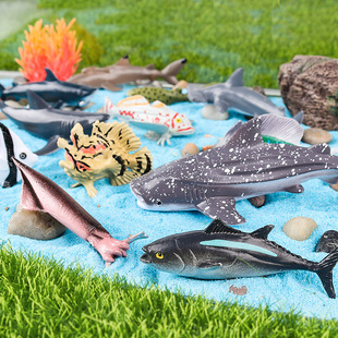 跨境深海鱼群仿真巨齿鲨斑纹鱼剑旗鱼蓝鲨马夫鱼手办认知模型摆件