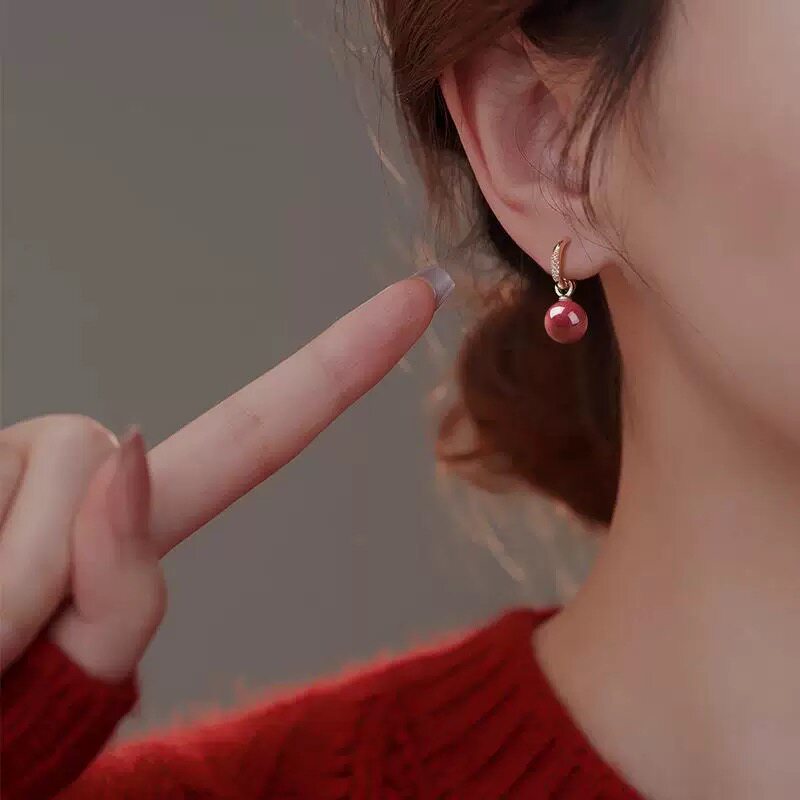 玄学旺财朱砂耳夹无耳洞女新款新中式蚊香盘耳挂大圆脸适合的耳饰