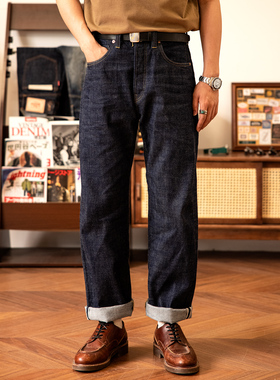 红风 高腰宽松直筒牛仔裤男美式复古原牛赤耳长裤Warehouse大战版