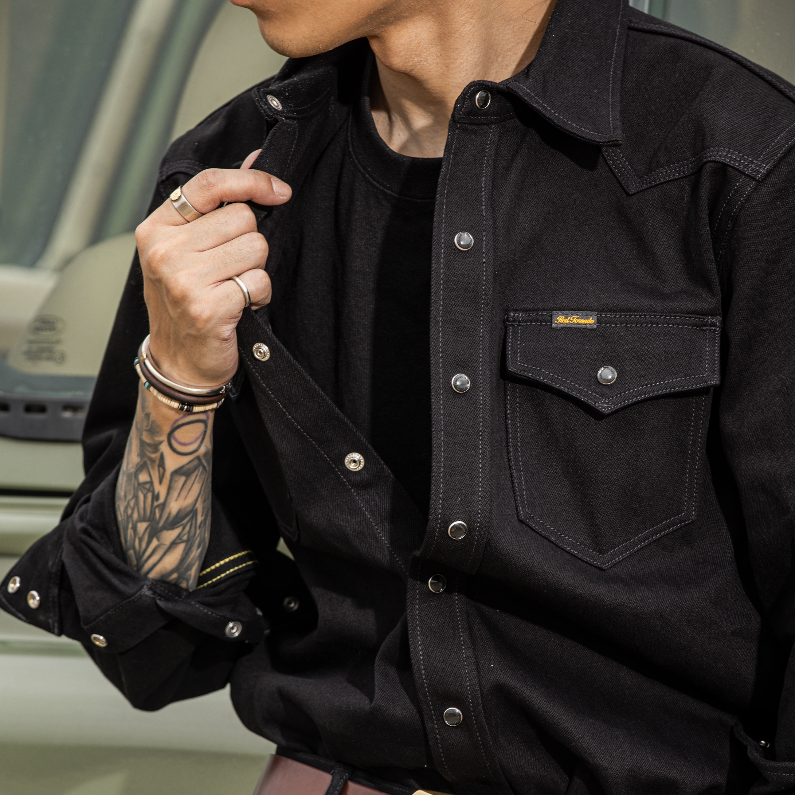 红风 西部衬衫男美式复古14OZ工装重磅长袖衬衣 复刻铁芯工装衬衫