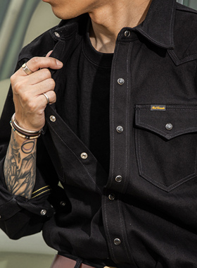 红风 西部衬衫男美式复古14OZ工装重磅长袖衬衣 复刻铁芯工装衬衫