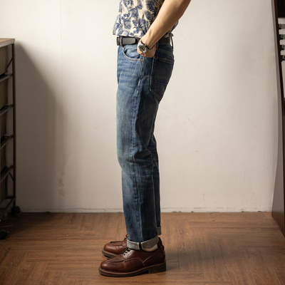 红风赤耳丹宁洗水牛仔裤春秋