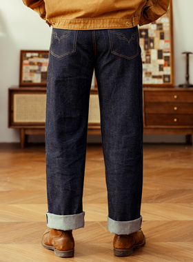 红风高端线NOIR 高腰宽松直筒牛仔裤植物染赤耳原牛阿美咔叽长裤