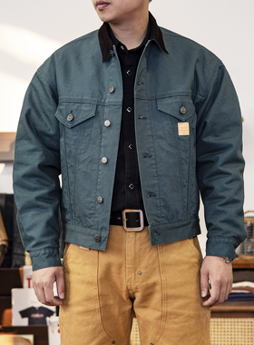 红风 美式复古工装夹克开春J10咔哈特纯棉重磅加厚帆布翻领外套
