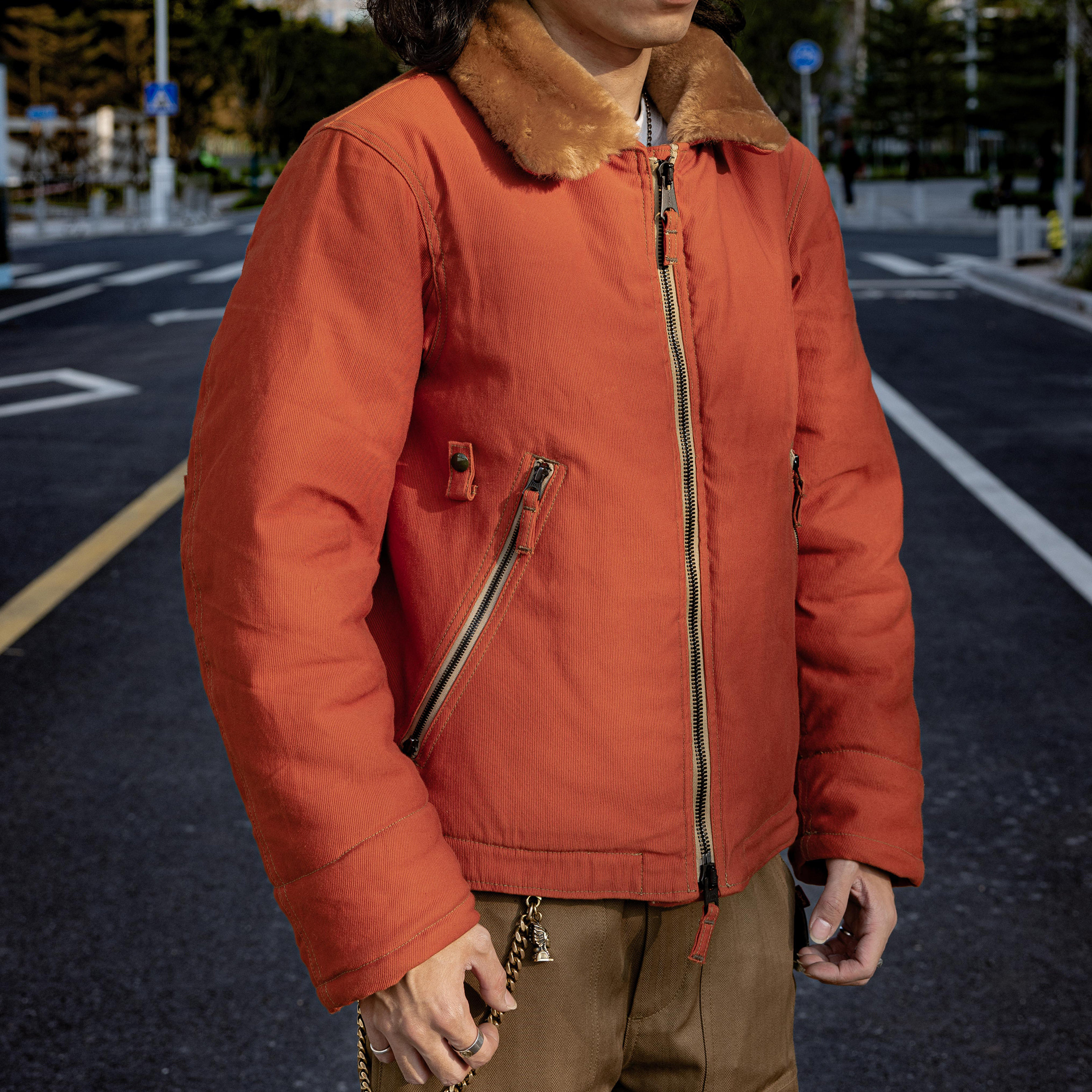 红风小橘重磅地勤保暖夹克毛领防寒服丛林布羊驼毛3M加厚工装外套