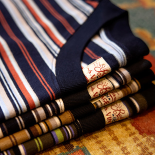 红风 复古男短袖IVY重磅条纹短袖情侣日系cityboy常青藤学院风T恤