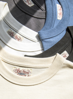 红风 复古32支圆领上衣重磅阿美咔叽日系开春纯棉打底衫长袖T恤男