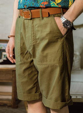 红风休闲裤阿美咔叽五分裤美军P41短裤美式复古OG107军事风工装裤