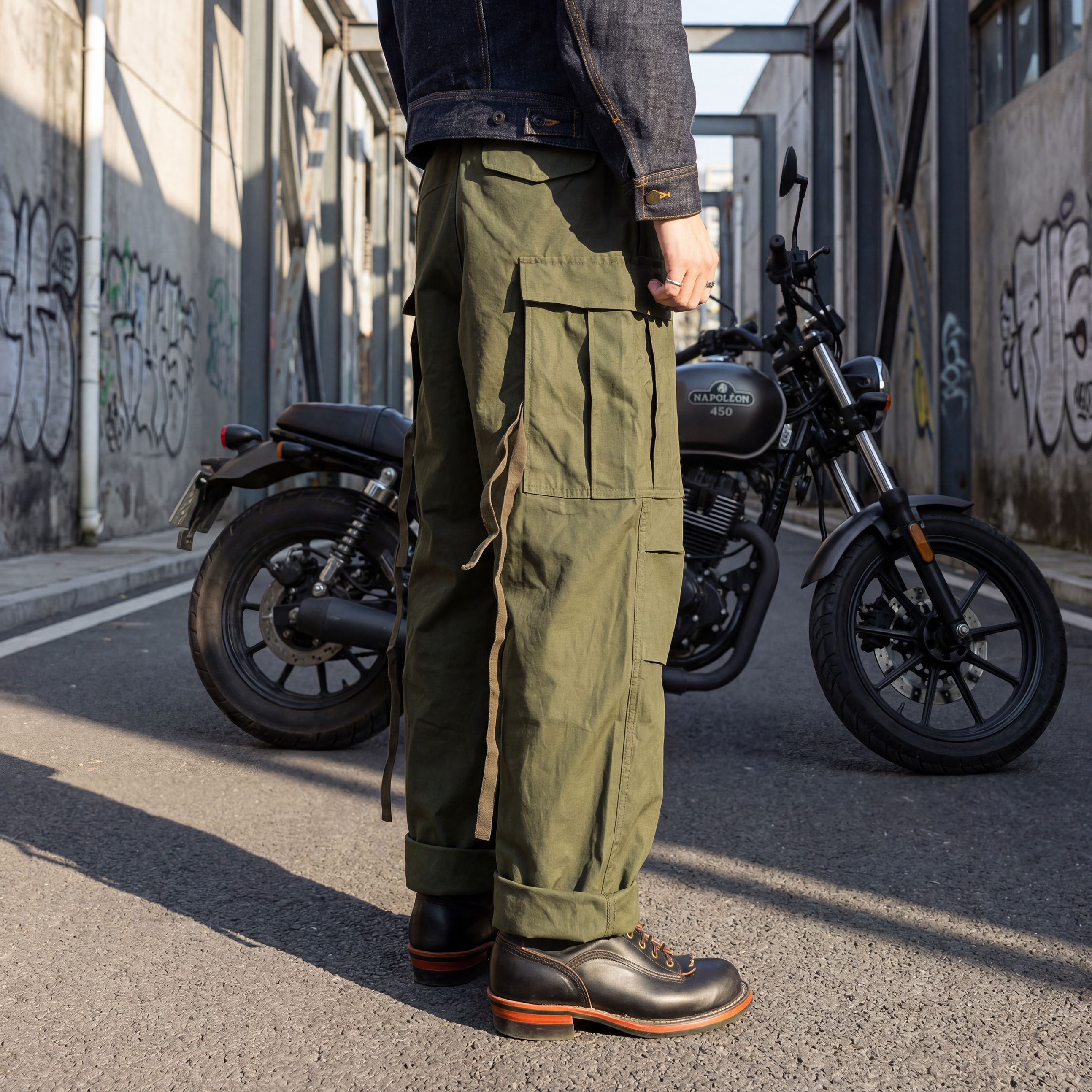 红风M65军裤 美式工装裤宽松直筒阔腿休闲裤军绿多口袋户外长裤