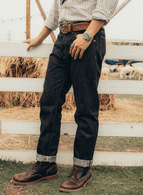 红风 修身直筒牛仔裤男小猪SD107复刻warehouse牛王重磅原牛赤耳