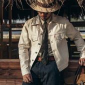 男女原牛纯棉胚布赤耳丹宁夹克 版 红风 白色牛仔外套春秋TYPE3修身