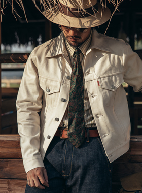 红风 白色牛仔外套春秋TYPE3修身版男女原牛纯棉胚布赤耳丹宁夹克