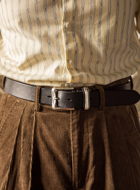 红风 手工皮带美式vintage意大利头层牛皮养牛黑色黄铜复古腰带