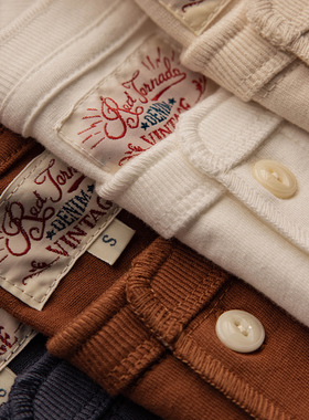 红风 重磅新疆棉纯棉亨利领短袖阿美咔叽T恤男美式复古简约亨利衫