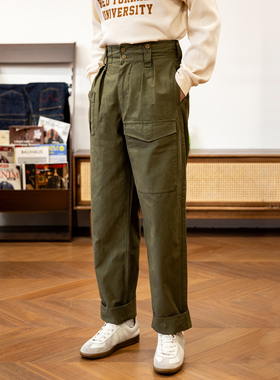 红风 复古高腰阔腿甲板裤英军二战军裤OG107工装裤男直筒宽松长裤