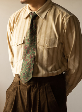 红风美式复古条纹西部衬衫男阿美咔叽灯芯绒休闲宽松翻领长袖衬衣