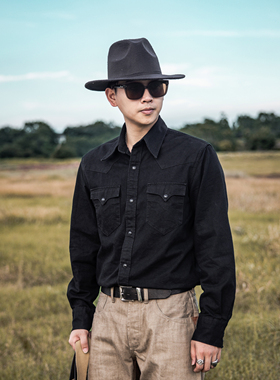 红风 复古西部衬衫男春季美式翻领尖领绅装休闲长袖衬衣 复刻双RL