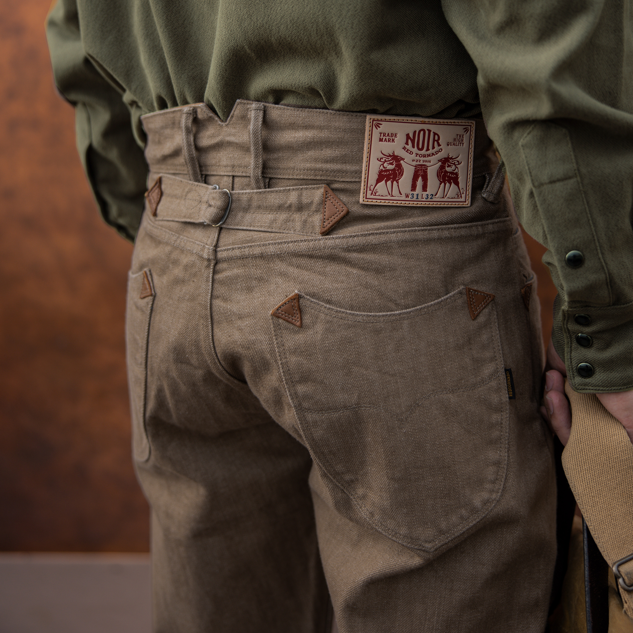 红风柿染牛王 牛仔裤宽松直筒重磅赤耳丹宁巴黎扣工装长裤634